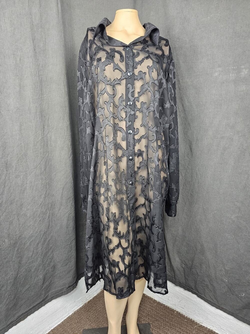 VTG Extremes 2 Sheer Burnout Velvet Duster Shirt Dress Black Gothic Witchy 20